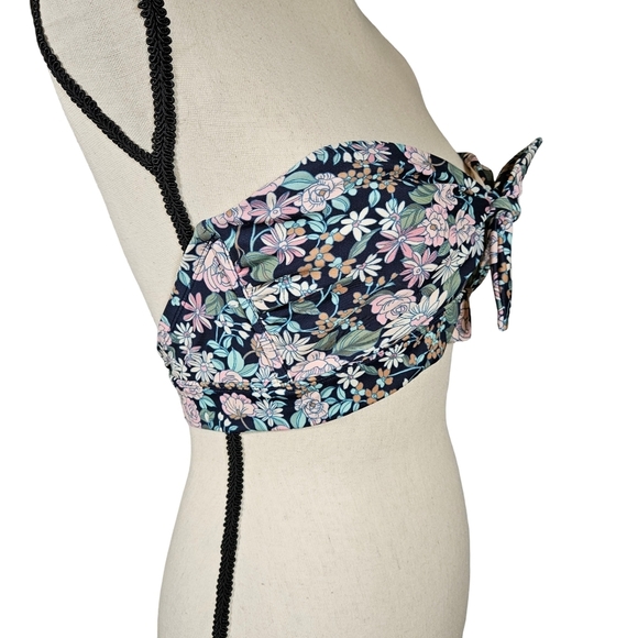 Kona Sol Strapless Bikini Top Dark Blue Floral, 32 D/DD - Picture 2 of 13